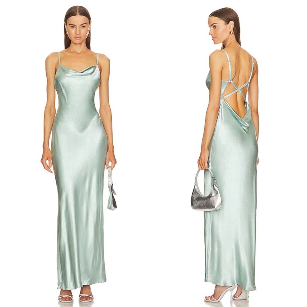BEC + BRIDGE Malia Cross Back Cowl Neck Seafoam Green Maxi Dress Size 6